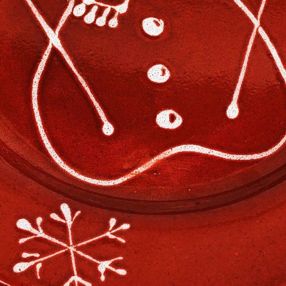 2 La Primula Christmas Snowman Dinner Plates Red & White Made in Italy 10 1/4" - Picture 7 of 7